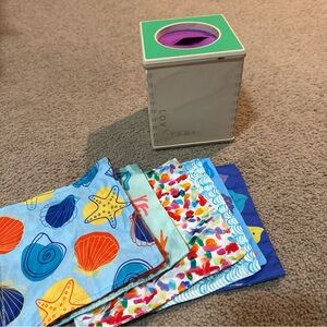Lovevery magic tissue box and cloth tissues from the senser play kit (5-6 months